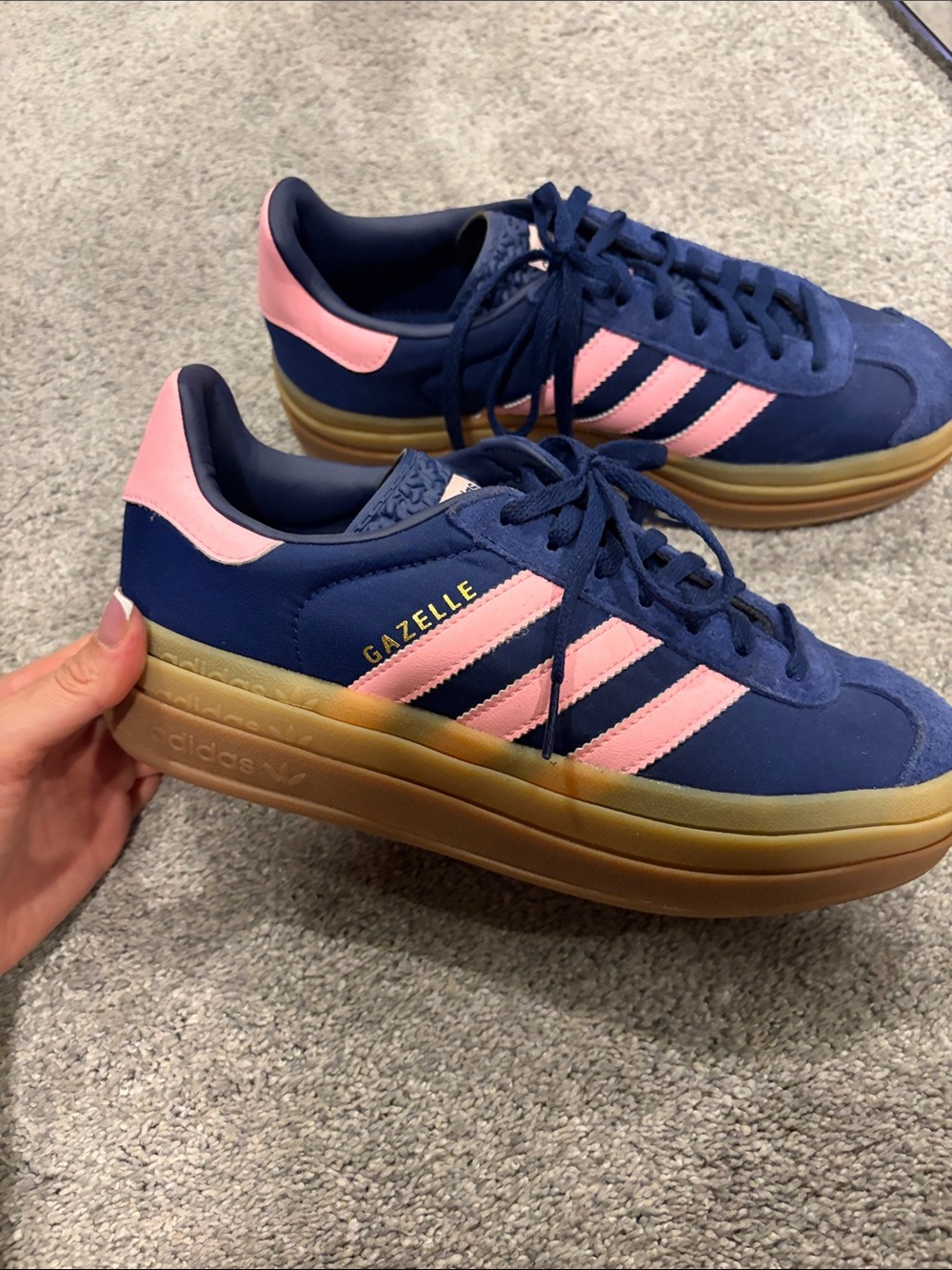 Navy and pink adidas gazelle